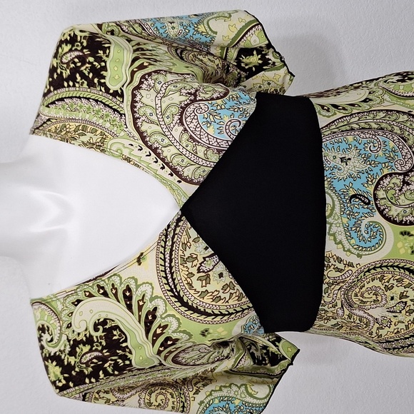 Jessi L Green Black Paisley Print Tie Back Y2K Fairy Babydoll Blouse Size 1X - Picture 3 of 13